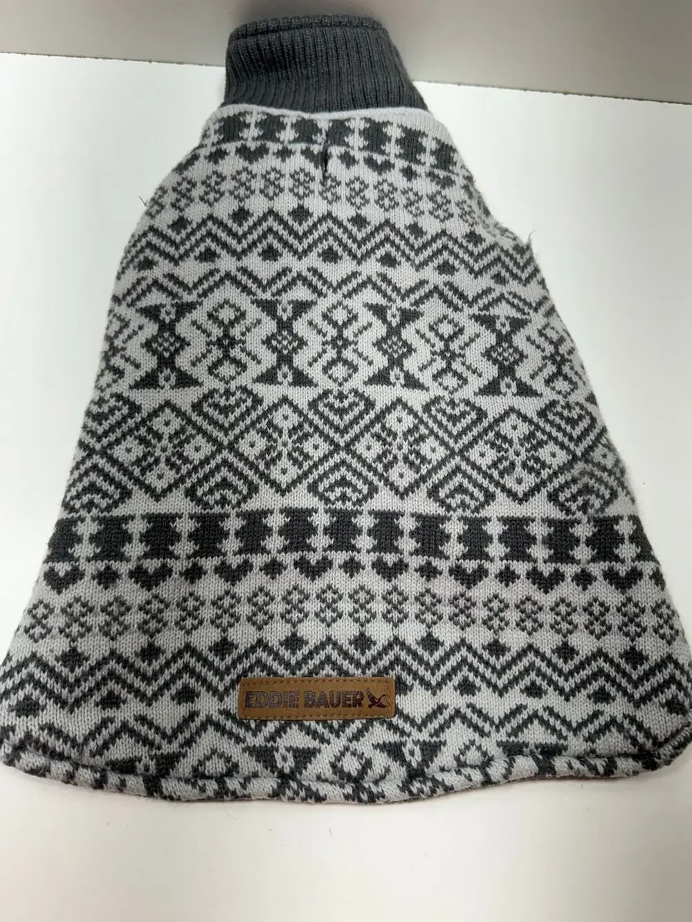 Eddie Bauer Gray White Geometric Pattern XL Dog Sweater 11X18 Cozy Cabin Core